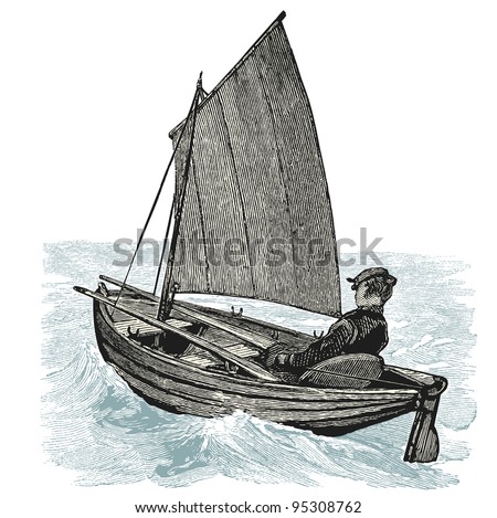 Dinghy sailing - vintage engraved illustration - 