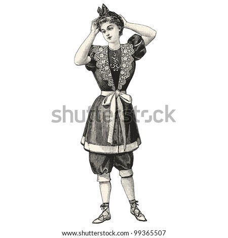  Fashioned Bathing Suits on Stock Vector   Girl In A Bathing Suit   Vintage Engraved Illustration