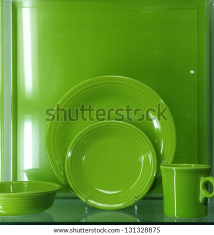 assorted green dishes over a green background/Green Dishes