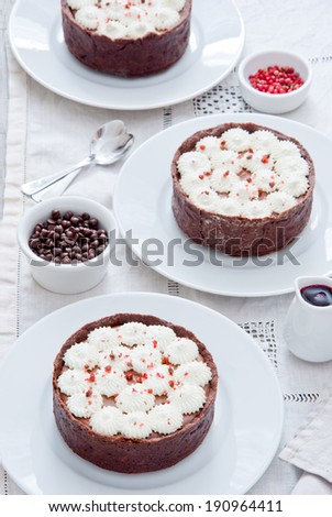 Chocolate Cherry Tartlets with pink peppercorn