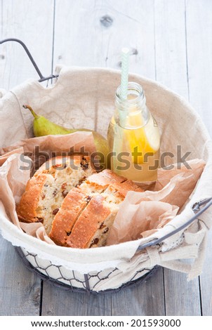 Fruit-Cake and lemonade in Picnic Basket