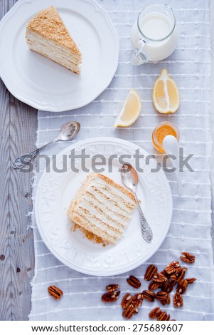 Honey cake with vanilla cream (Russian Honey Cake Medovik)