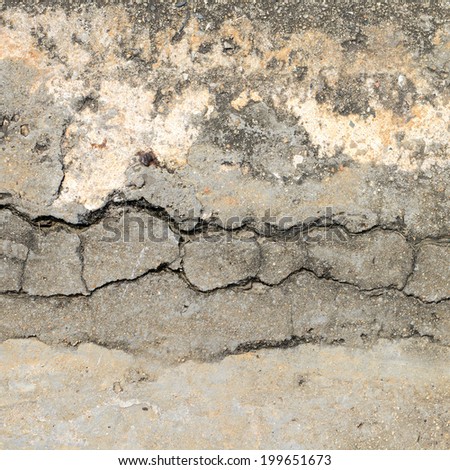 Composition of cracked concrete texture closeup background.