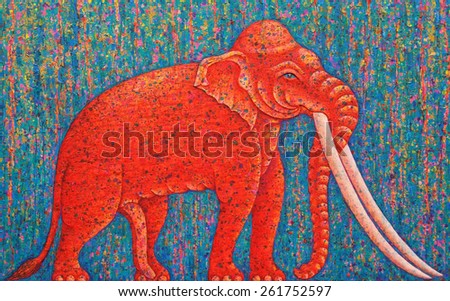 Red Elephant 2010. Original acrylic painting on canvas. Tradition Thai painting