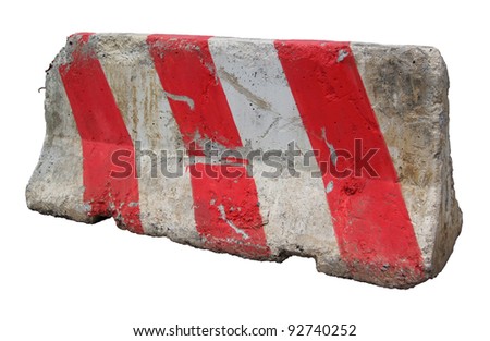 Red and white concrete barriers blocking the road. Isolated on white background