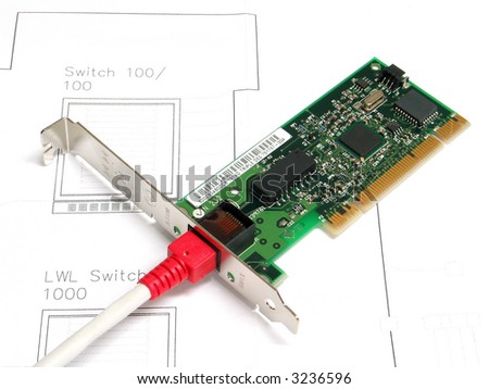 Network Interface Card on Connected Network Interface Card With An Plan In The Background Stock