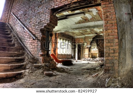 Stairs, bricks, windows, and rooms. Abandoned City Methodist Church in Gary, Indiana.