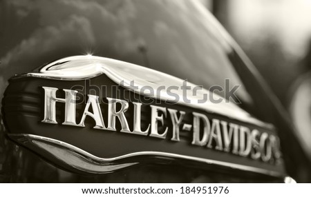 PRETORIA, SOUTH AFRICA - MARCH 29, 2014: Harley Davidson motorcycle detail, fuel tank with the logo.