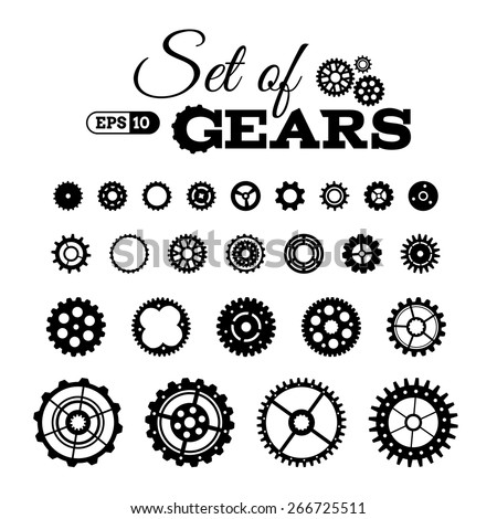Vector set of gears Various design elements isolated on white background Vector set of gears Various design elements isolated on white background