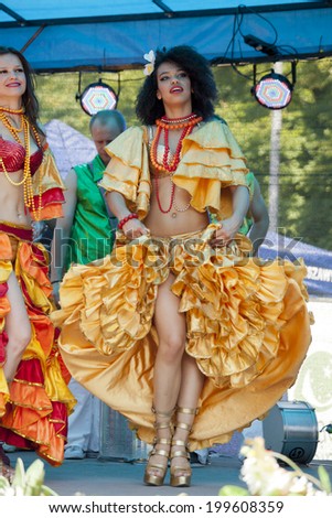 WARSAW, POLAND, June 8: Unidentified Carnival dancer on the stage on XII Brazilian Festival on June 8, 2014 in Warsaw, Poland.