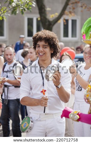 WARSAW, POLAND, August 31: Unidentified Carnival musician on the parade on Warsaw Multicultural Street Party on August 31, 2014 in Warsaw, Poland.