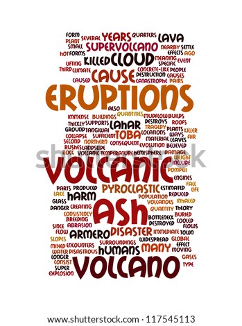 Volcanic related word in tag cloud. White background