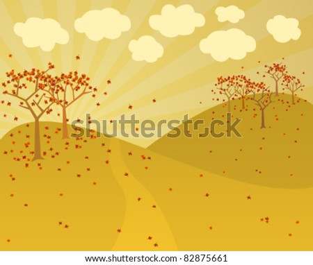 Autumn landscape background with blowing leaves.