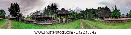 Romanian Village Panorama with trees and village roads