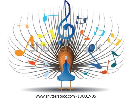 stock vector : Queen peacock with the music signs