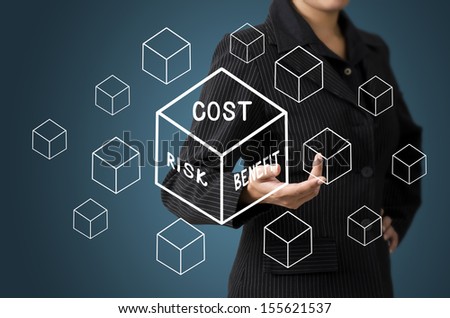 Business Woman Present Cost-Risk-Benefit in Cubic Diagram Concept