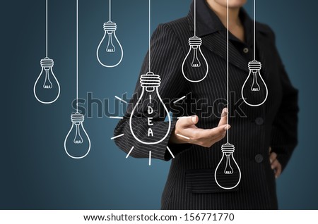 Business Woman Present Light Bulb Idea Concept