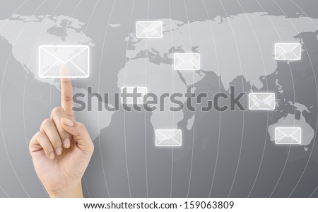 Hand Touching Post button World Concept
