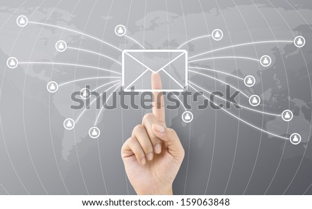 Hand Touching Post Button Connect to World Concept