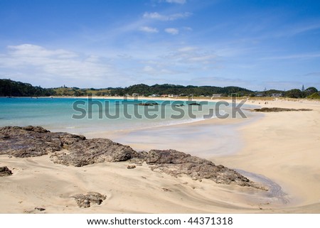 Matapouri Bay on a bright sunny day, a popular tourist destination in Northland, New Zealand