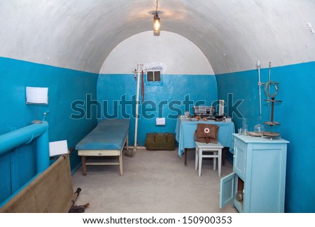 KOROSTEN, UKRAINE - OCTOBER 07: Old underground hospital in military soviet bunker on October 07, 2012 in Korosten, Ukraine.