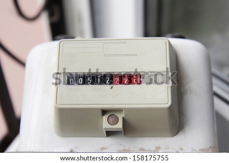 Old residential home gas meter close up