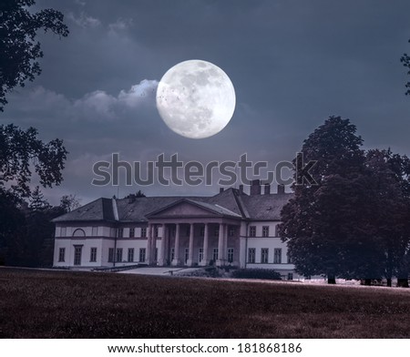 Old abandoned castle in moonlight