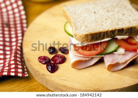 Healthy sandwich with ham,cucumber,tomato,cheese