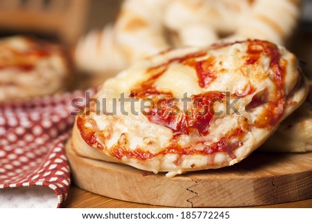 Pizza roll filled with ham,bacon