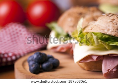 Healthy sandwich with ham,lettuce,cheese