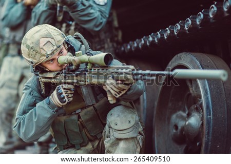 Sniper aim at a target of sniper rifle