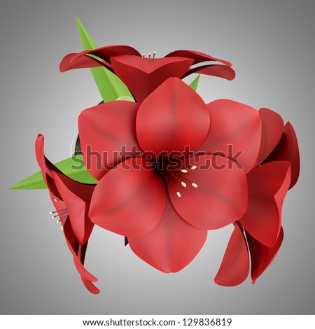 top view of red flower in metallic pot isolated on gray background