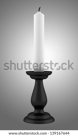 black candlestick with candle isolated on gray background