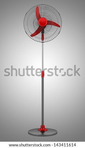 modern electric black and red floor fan isolated on gray background