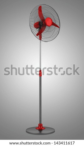 modern electric black and red floor fan isolated on gray background