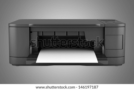 modern black office multifunction printer isolated on gray background