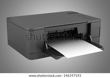 modern black office multifunction printer isolated on gray background
