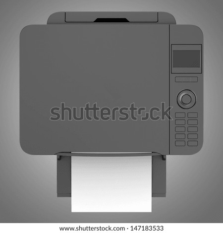 top view of modern black office multifunction printer isolated on gray background