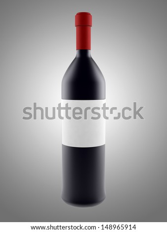 wine bottle with blank label isolated on gray background