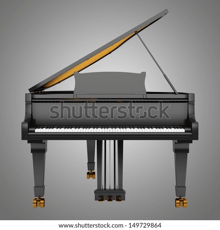 black grand piano isolated on gray background