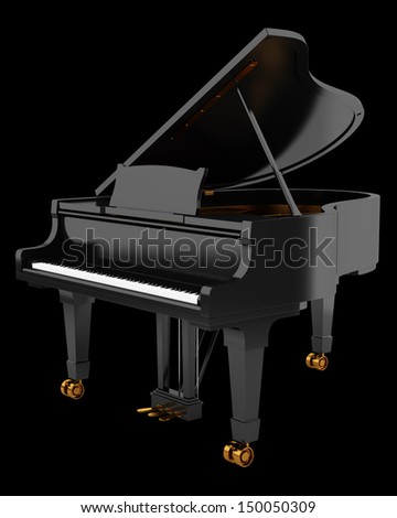 black grand piano isolated on black background