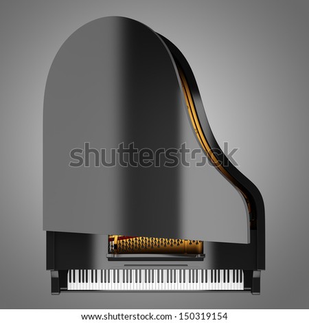 top view of black grand piano isolated on gray background