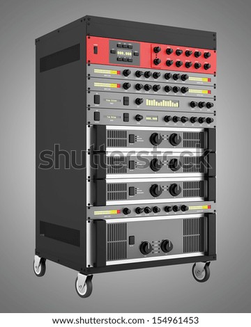 audio effects processors in a rack isolated on gray background