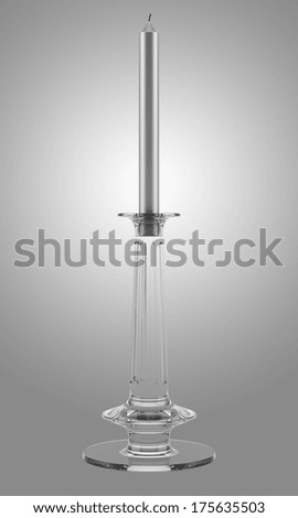 glass candlestick with candle isolated on gray background