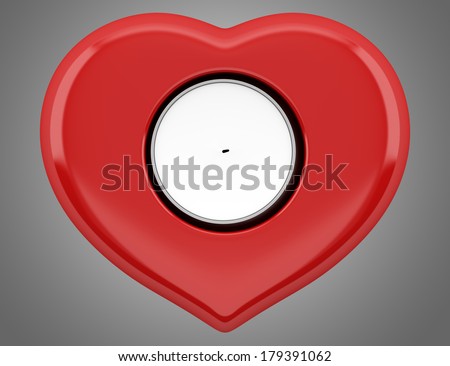 top view of red heart-shaped candlestick with candle isolated on gray background