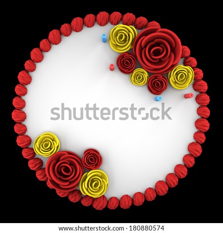 top view of round birthday cake with candles isolated on black background