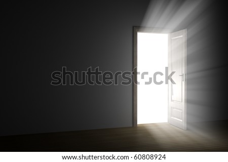 stock photo bright light through an open door in empty room