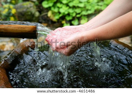 fresh falling cold water, hands,