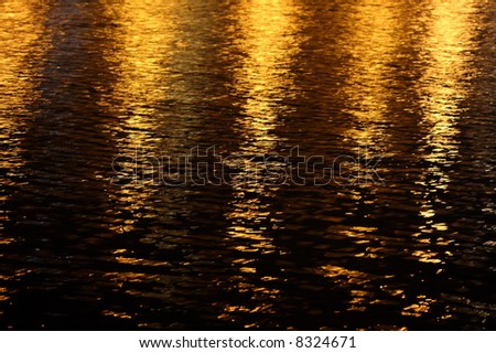 light reflections on night river mirror abstract background