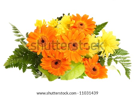 stock photo bunch bouquet flower bloom orange yellow green leaf wedding 